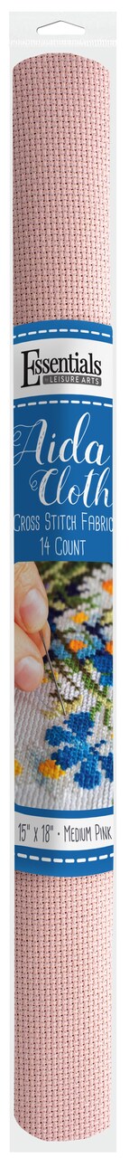 Essentials By Leisure Arts Aida Cloth, 14 count, 15" x 18", Medium Pink cross stitch fabric for embroidery, cross stitch, machine embroidery and needlepoint